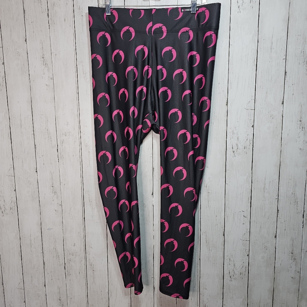 NWOT Bombsheller Black Pink Print Activewear Pants Leggings Size 4XL USA Made.